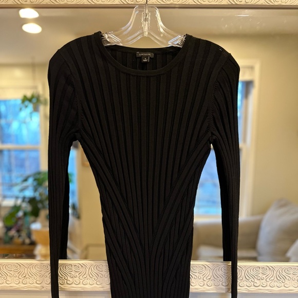 Ann Taylor Black Ribbed Fitted Long Sleeve Contour Bodycon Dress - Mid-Thigh - S - Picture 4 of 6